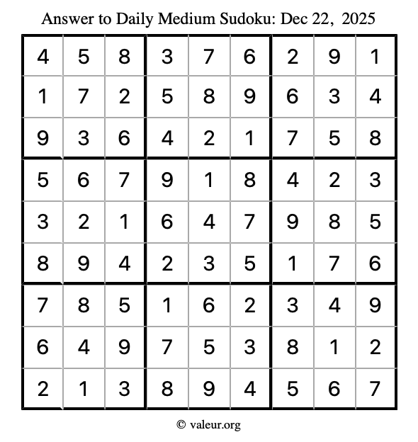 Answer to medium sudoku December 22, 2025