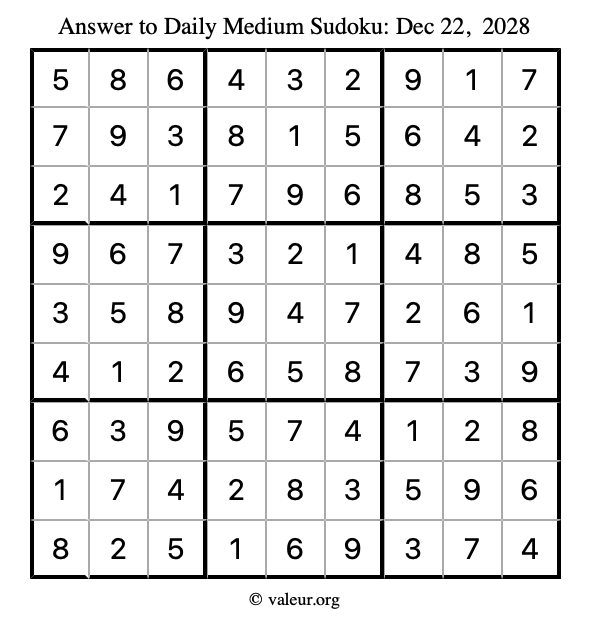 Answer to medium sudoku December 22, 2028