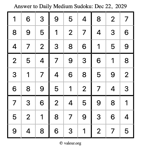 Answer to medium sudoku December 22, 2029