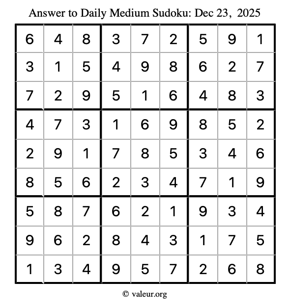 Answer to medium sudoku December 23, 2025