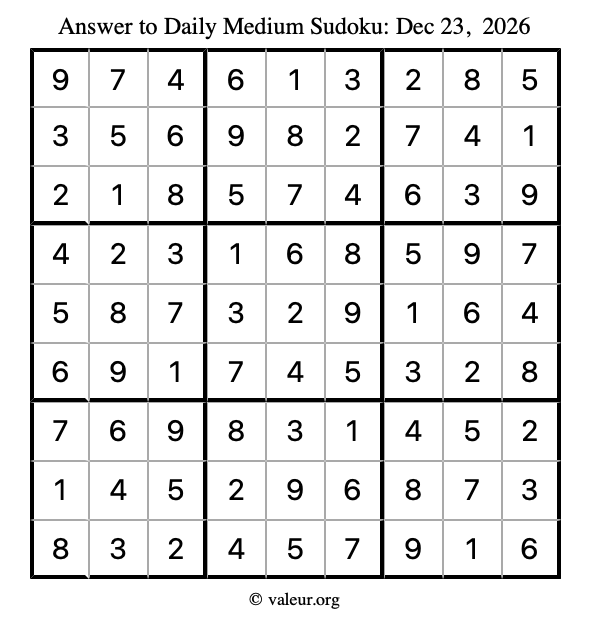 Answer to medium sudoku December 23, 2026