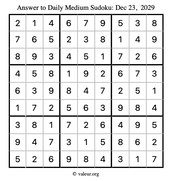 Answer to medium sudoku December 23, 2029