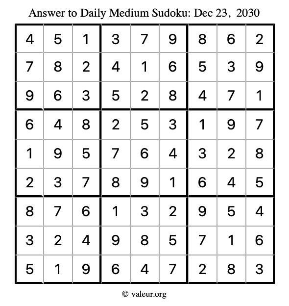 Answer to medium sudoku December 23, 2030