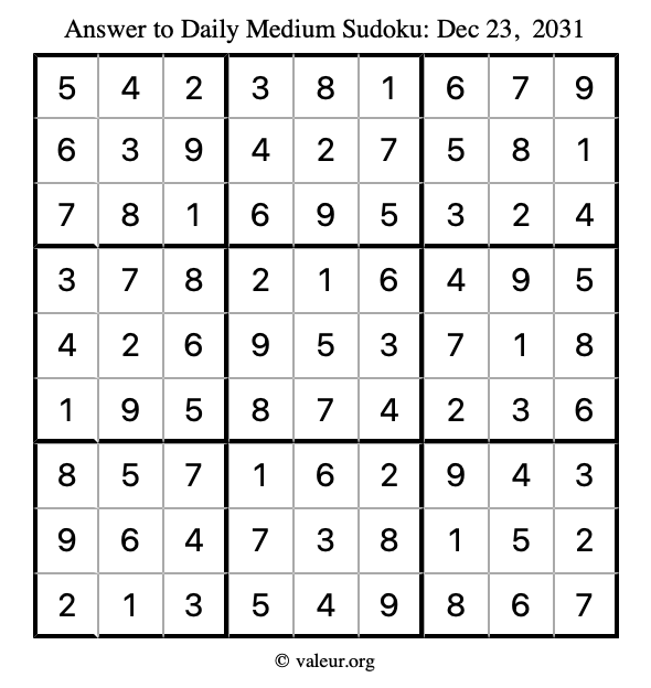 Answer to medium sudoku December 23, 2031