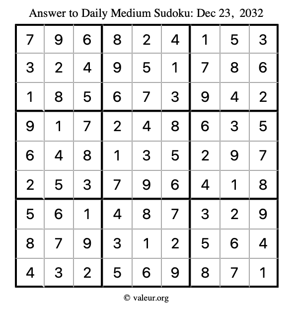 Answer to medium sudoku December 23, 2032