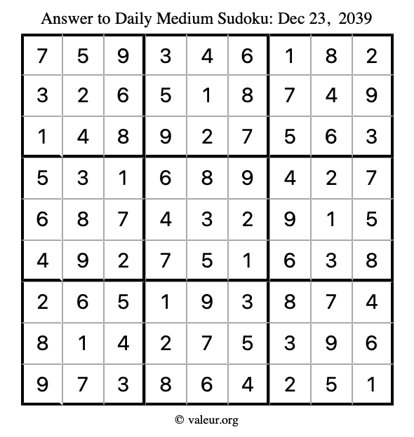 Answer to medium sudoku December 23, 2039