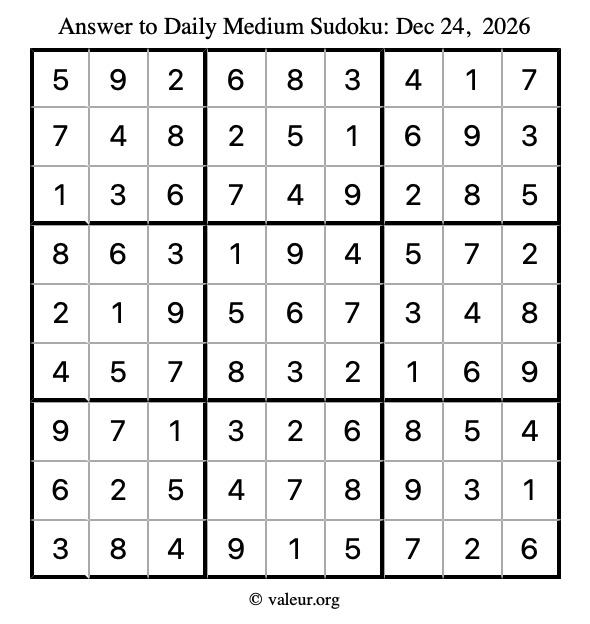 Answer to medium sudoku December 24, 2026