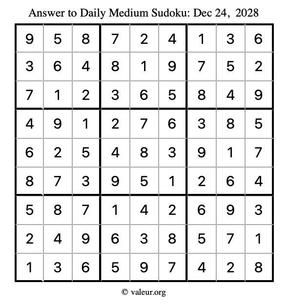 Answer to medium sudoku December 24, 2028