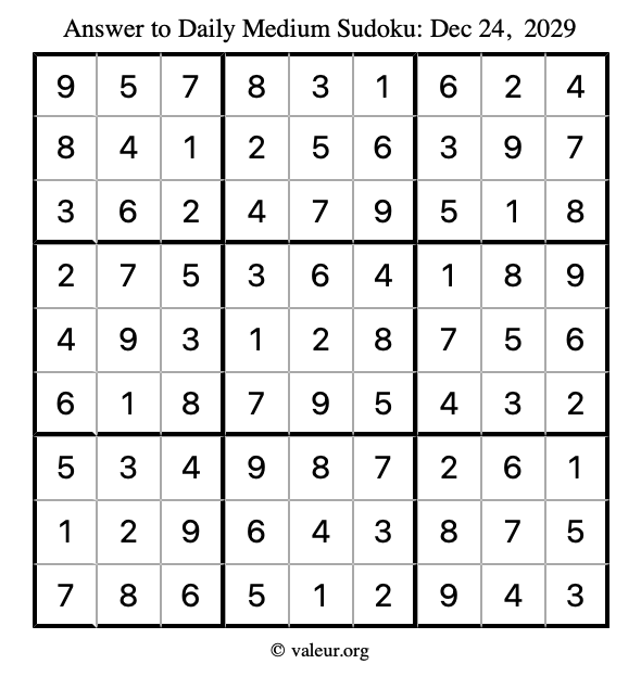 Answer to medium sudoku December 24, 2029