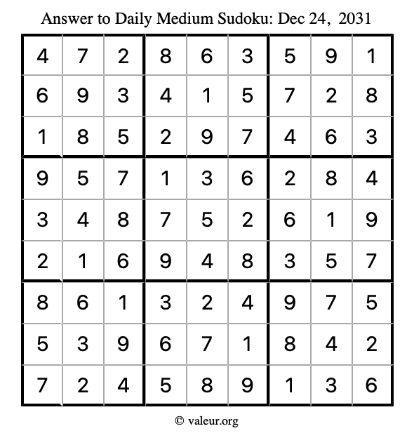 Answer to medium sudoku December 24, 2031