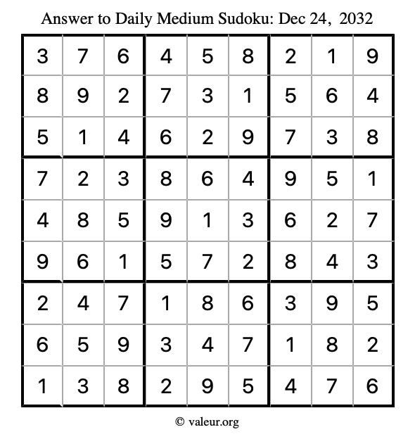 Answer to medium sudoku December 24, 2032