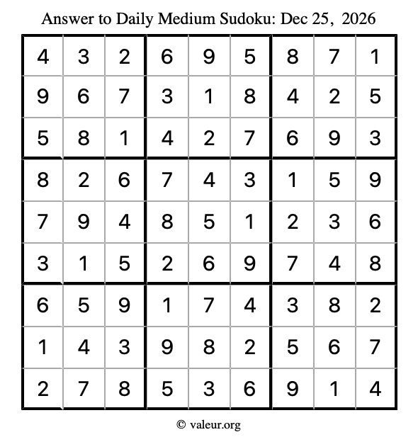 Answer to medium sudoku December 25, 2026