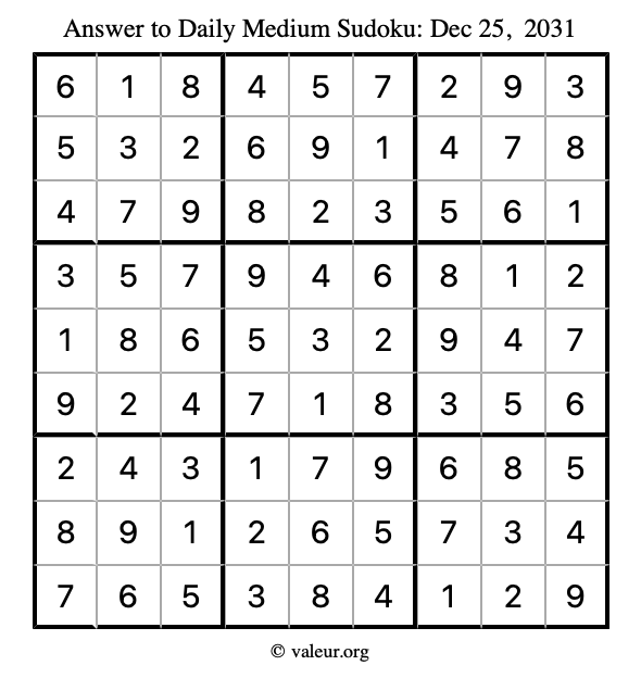 Answer to medium sudoku December 25, 2031