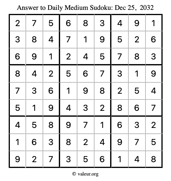 Answer to medium sudoku December 25, 2032