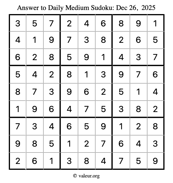 Answer to medium sudoku December 26, 2025