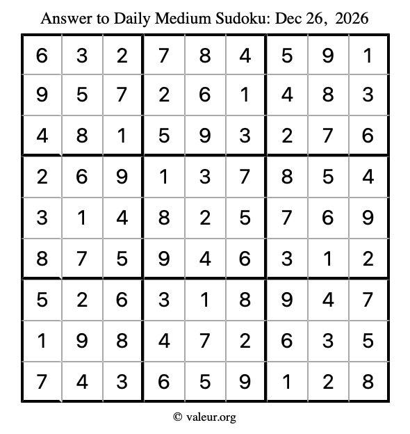 Answer to medium sudoku December 26, 2026
