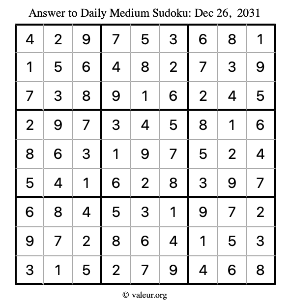 Answer to medium sudoku December 26, 2031