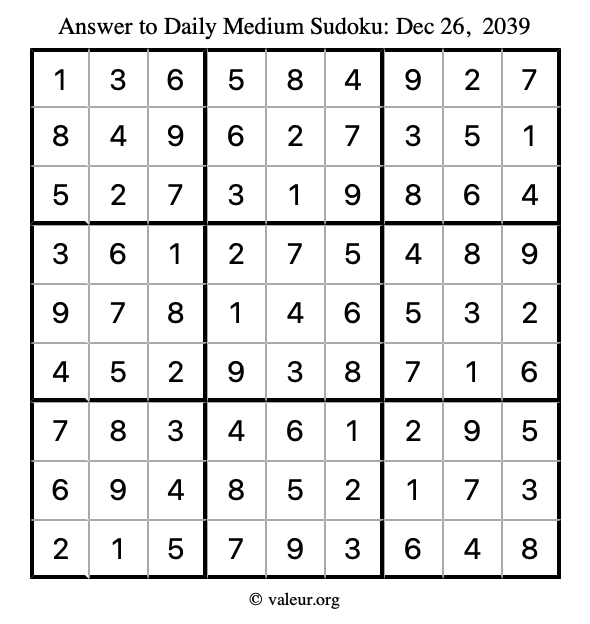 Answer to medium sudoku December 26, 2039