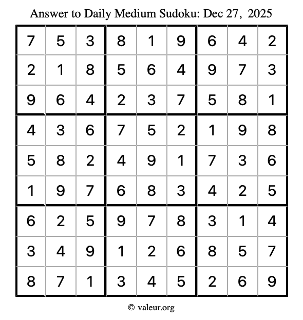 Answer to medium sudoku December 27, 2025