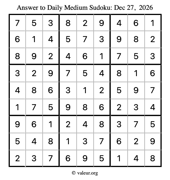 Answer to medium sudoku December 27, 2026