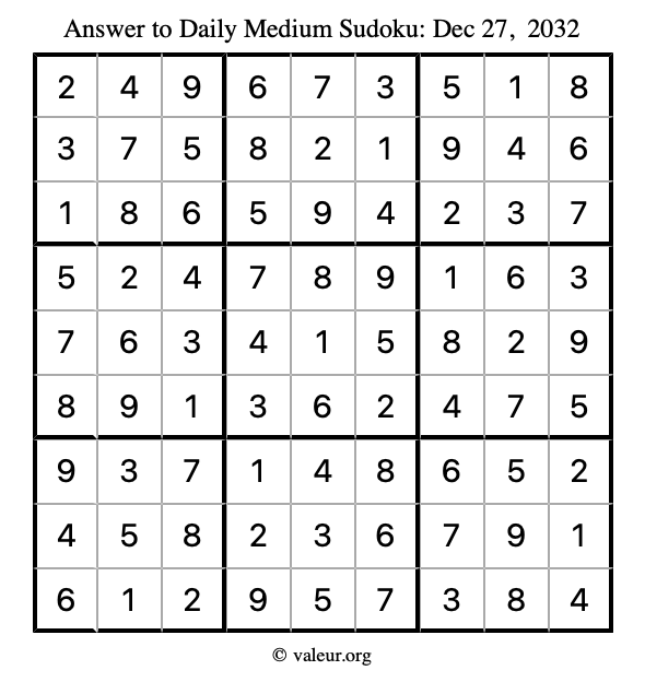Answer to medium sudoku December 27, 2032