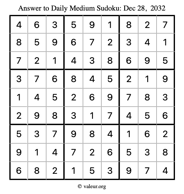 Answer to medium sudoku December 28, 2032