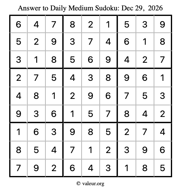 Answer to medium sudoku December 29, 2026