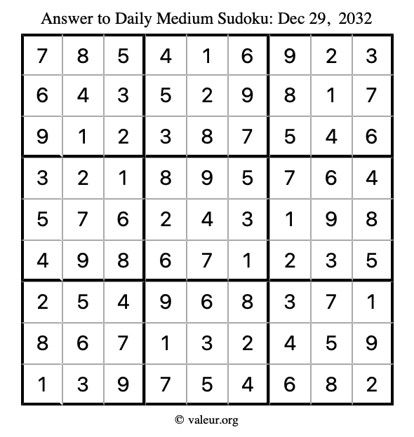Answer to medium sudoku December 29, 2032