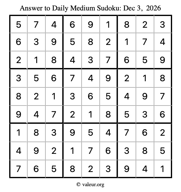 Answer to medium sudoku December 3, 2026