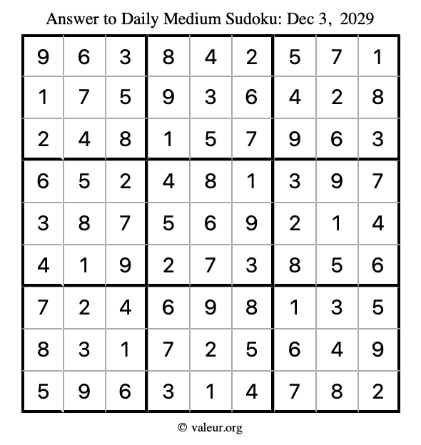 Answer to medium sudoku December 3, 2029