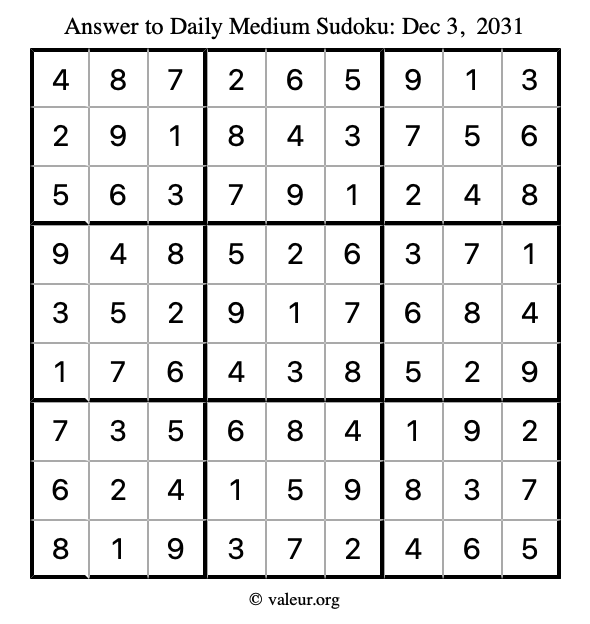 Answer to medium sudoku December 3, 2031