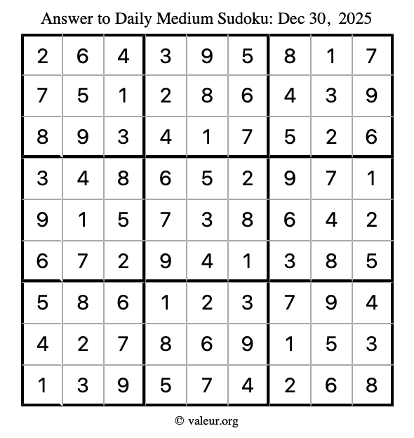 Answer to medium sudoku December 30, 2025