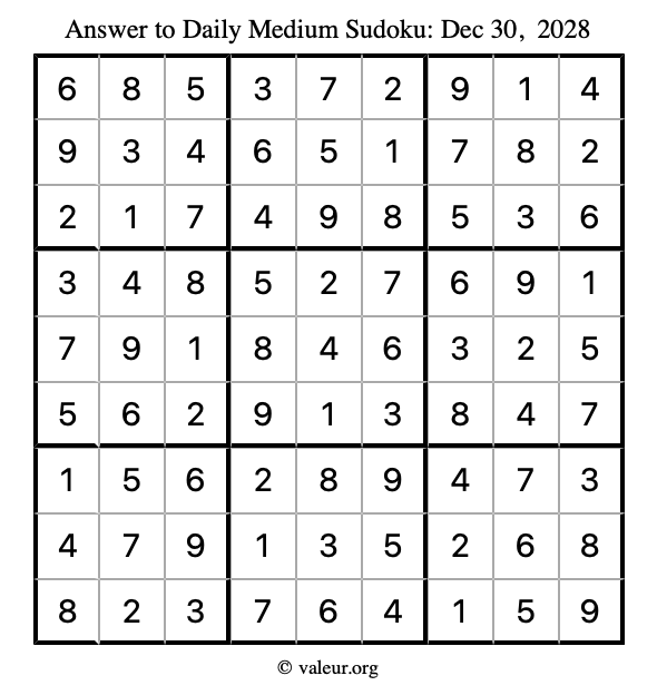Answer to medium sudoku December 30, 2028