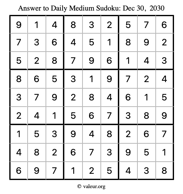 Answer to medium sudoku December 30, 2030