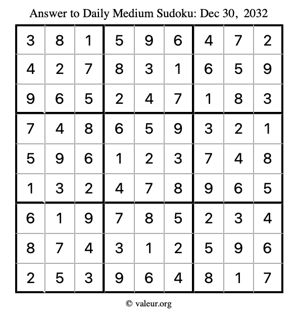 Answer to medium sudoku December 30, 2032