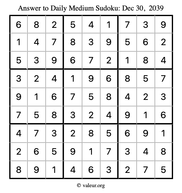 Answer to medium sudoku December 30, 2039
