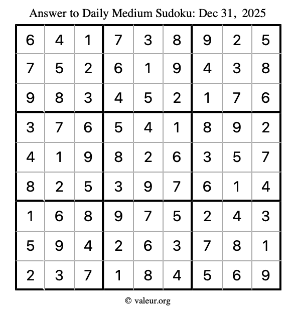 Answer to medium sudoku December 31, 2025
