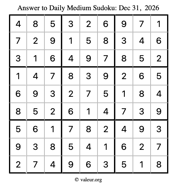 Answer to medium sudoku December 31, 2026