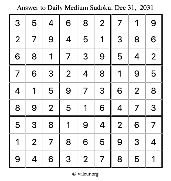 Answer to medium sudoku December 31, 2031