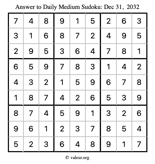 Answer to medium sudoku December 31, 2032