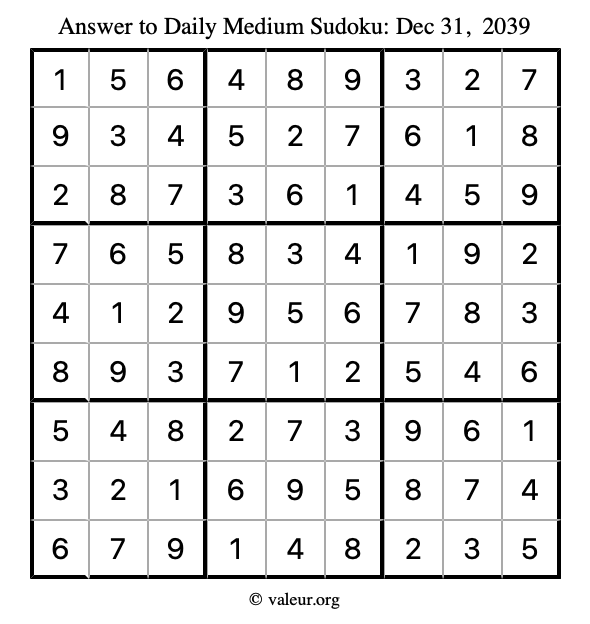 Answer to medium sudoku December 31, 2039