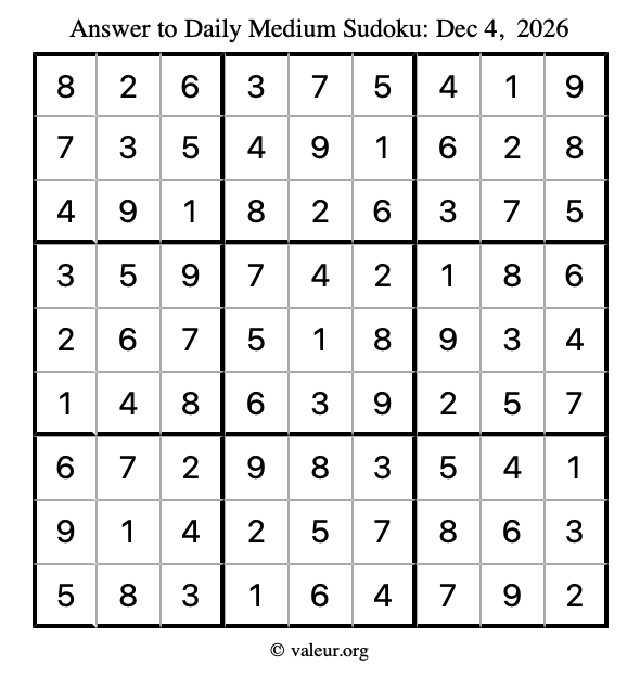 Answer to medium sudoku December 4, 2026