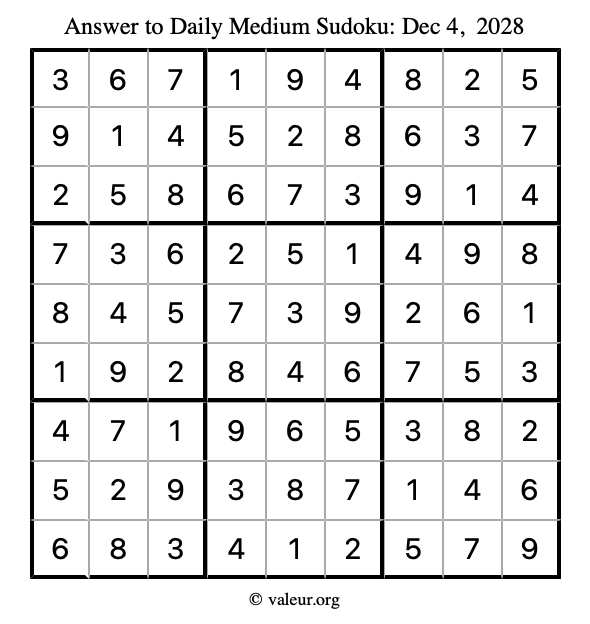 Answer to medium sudoku December 4, 2028