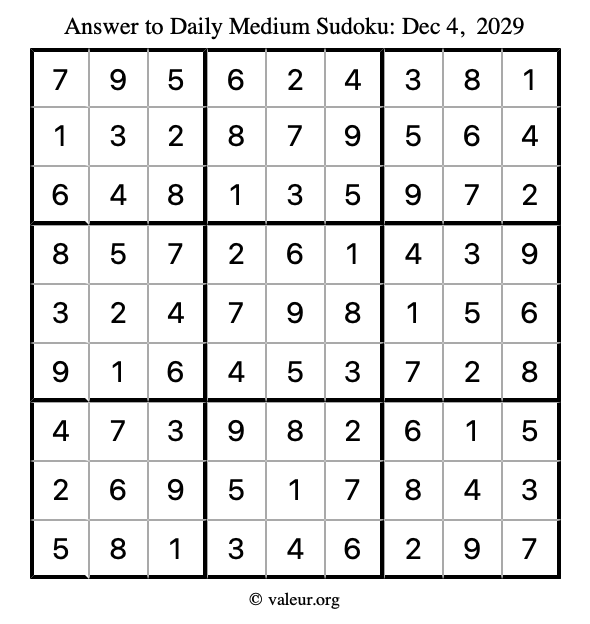 Answer to medium sudoku December 4, 2029