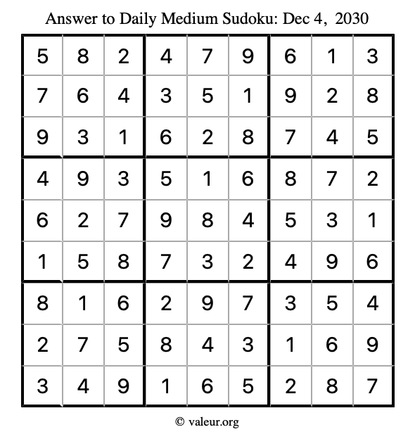 Answer to medium sudoku December 4, 2030