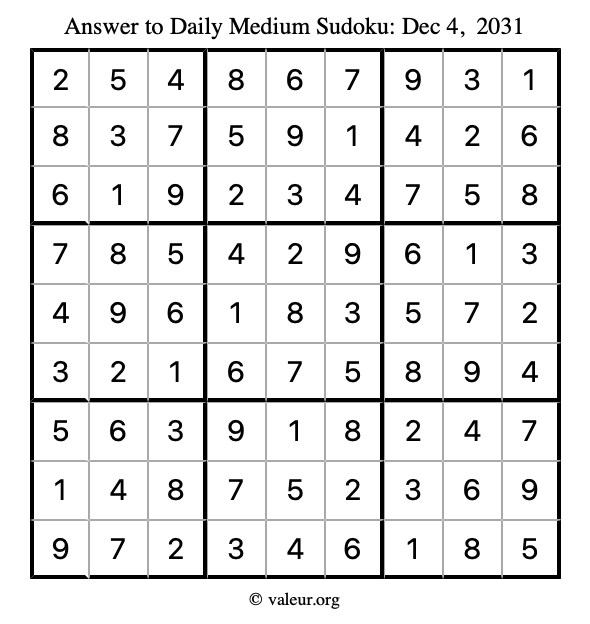 Answer to medium sudoku December 4, 2031