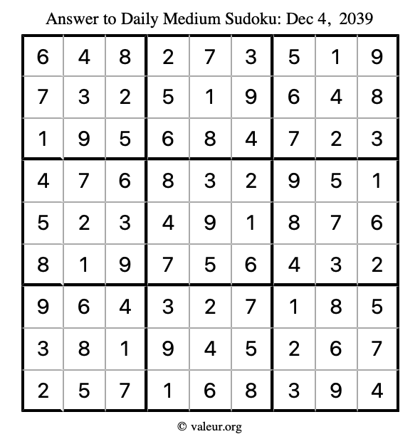 Answer to medium sudoku December 4, 2039