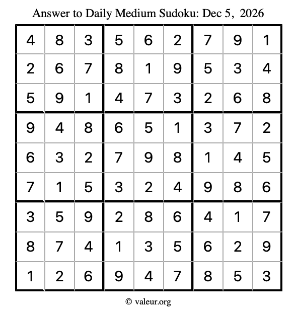 Answer to medium sudoku December 5, 2026