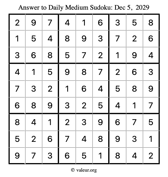 Answer to medium sudoku December 5, 2029