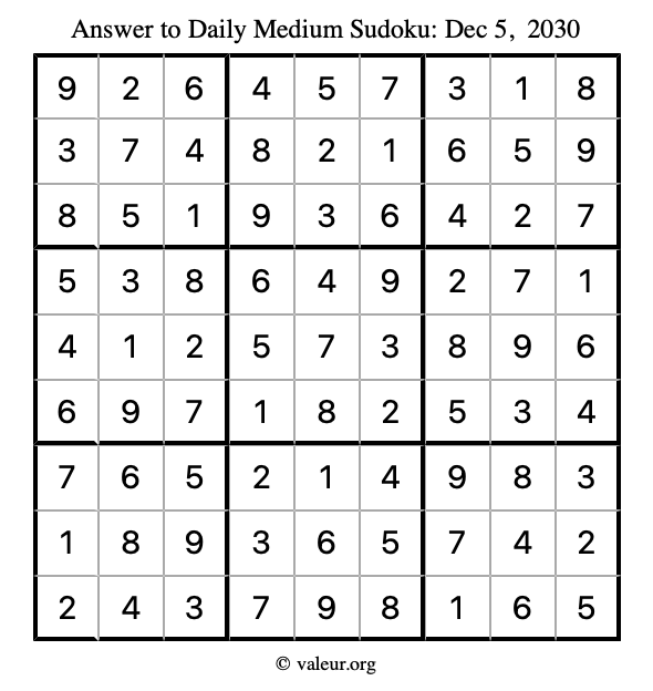 Answer to medium sudoku December 5, 2030